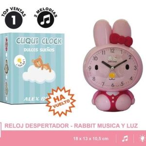 RELOJ DESPERTADOR CON MÚSICA CONEJO