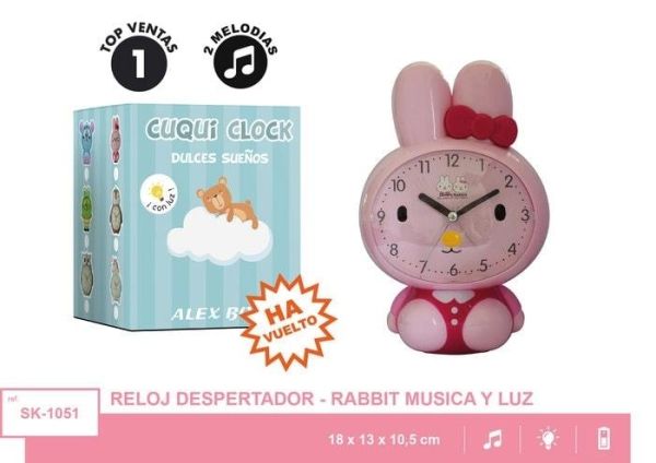 RELOJ DESPERTADOR CON MÚSICA CONEJO