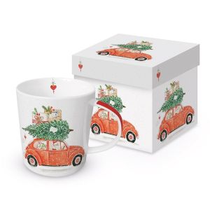 TAZA COCHE DE NAVIDAD+CAJA REGALO