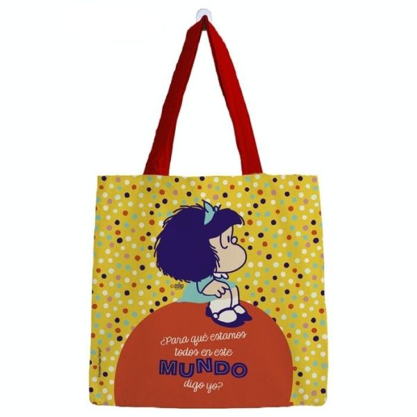 BOLSA ALGODON MAFALDA PEQUEÑA AMARILLA PUNTITOS