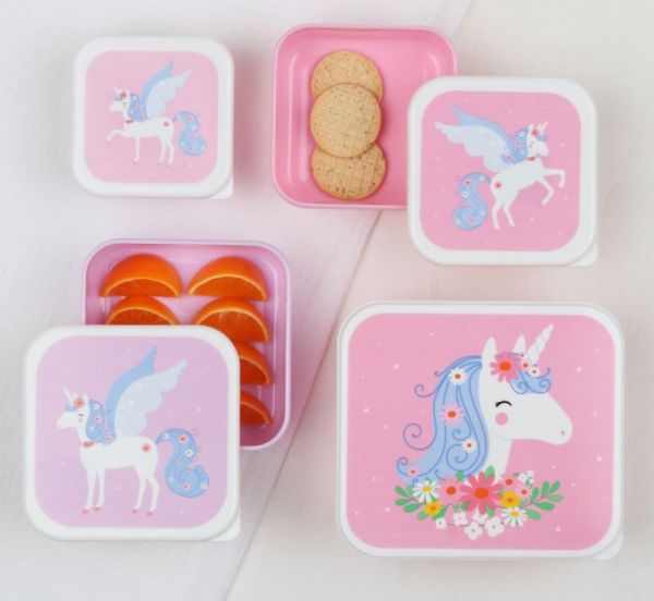 SET 4 CAJAS ALMUERZO UNICORNIO