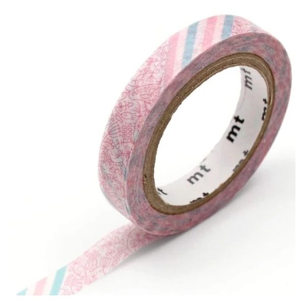 WASHI TAPE MT PINK FLOWER STRIPE