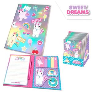 LIBRETA CON NOTAS ADHESIVAS + BOLI UNICORNIO