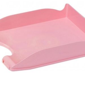 BANDEJA DE PLASTICO APILABLE CON PORTAETIQUETAS ROSA