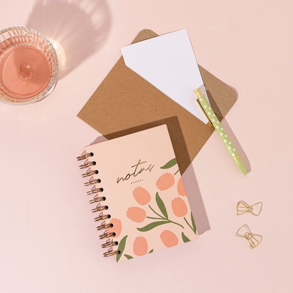 CUADERNO MINI TULIPANES PINK PUNTOS