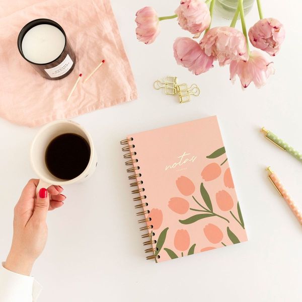 CUADERNO A5 TULIPANES PINK PUNTOS