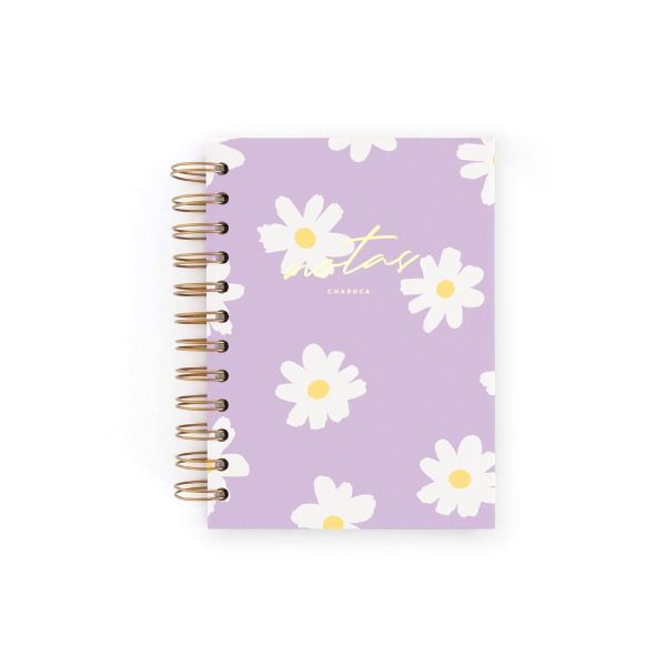 CUADERNO MINI. FLORAL LILA. PUNTOS