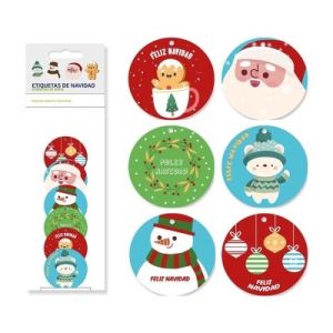 6 ETIQUETAS REDONDAS NAVIDAD GLITTER