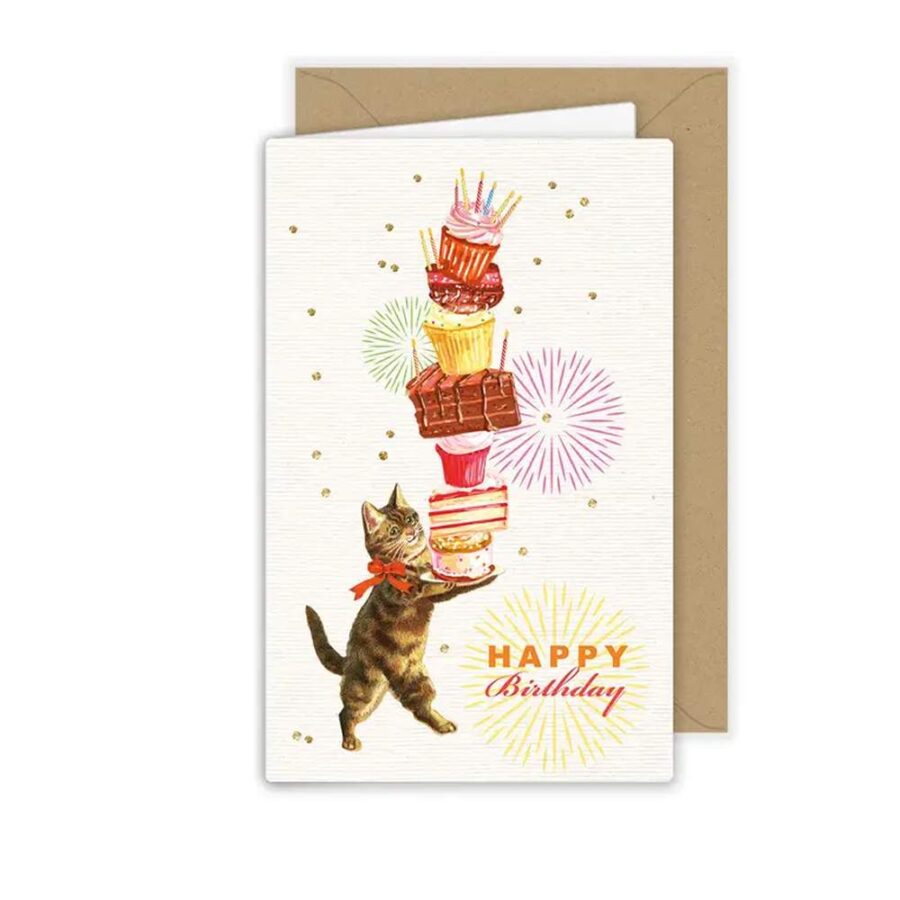 Tarjeta Con Sobre Birthday Gato Tartas