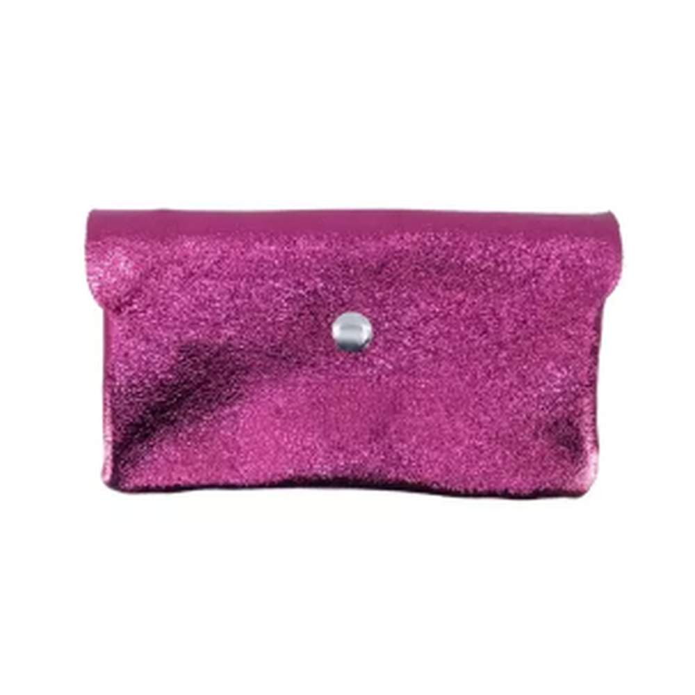 Monedero De Piel Metalizada Grande Fucsia