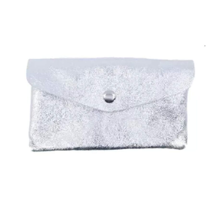 Monedero De Piel Metalizada Grande Plata