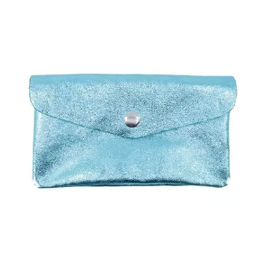 Monedero De Piel Metalizada Grande Turquesa