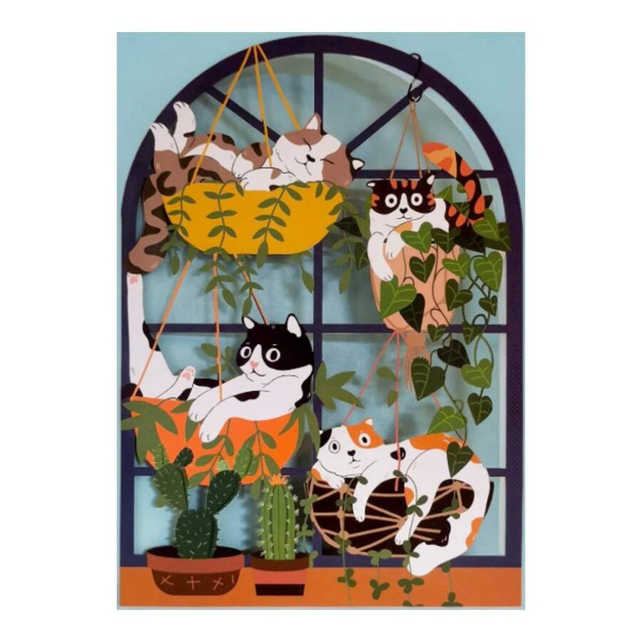Tarjeta Gatos En Plantas Cut-Art