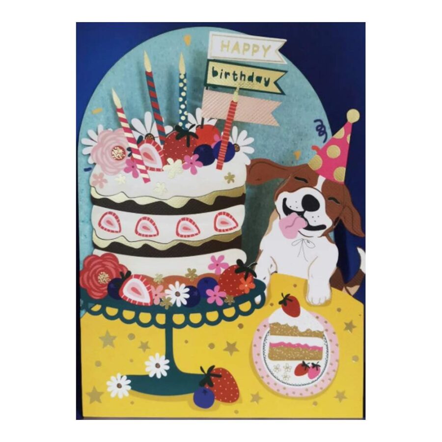 Tarjeta Perro Y Tarta Cumpleaños Cut-Art