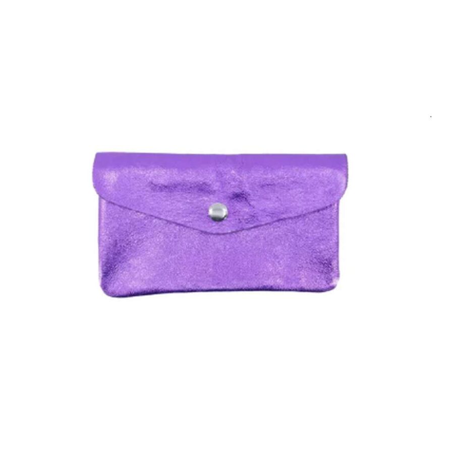 Monedero De Piel Metalizada Grande Violeta