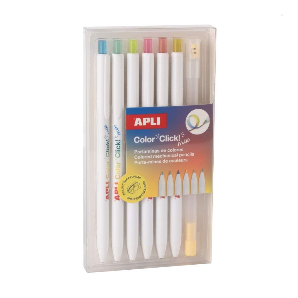 Pack 6 Portaminas Colores + Sacapuntas