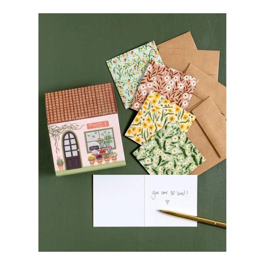 Set Mini Tarjetas Felicitación Floristeria Con Caja