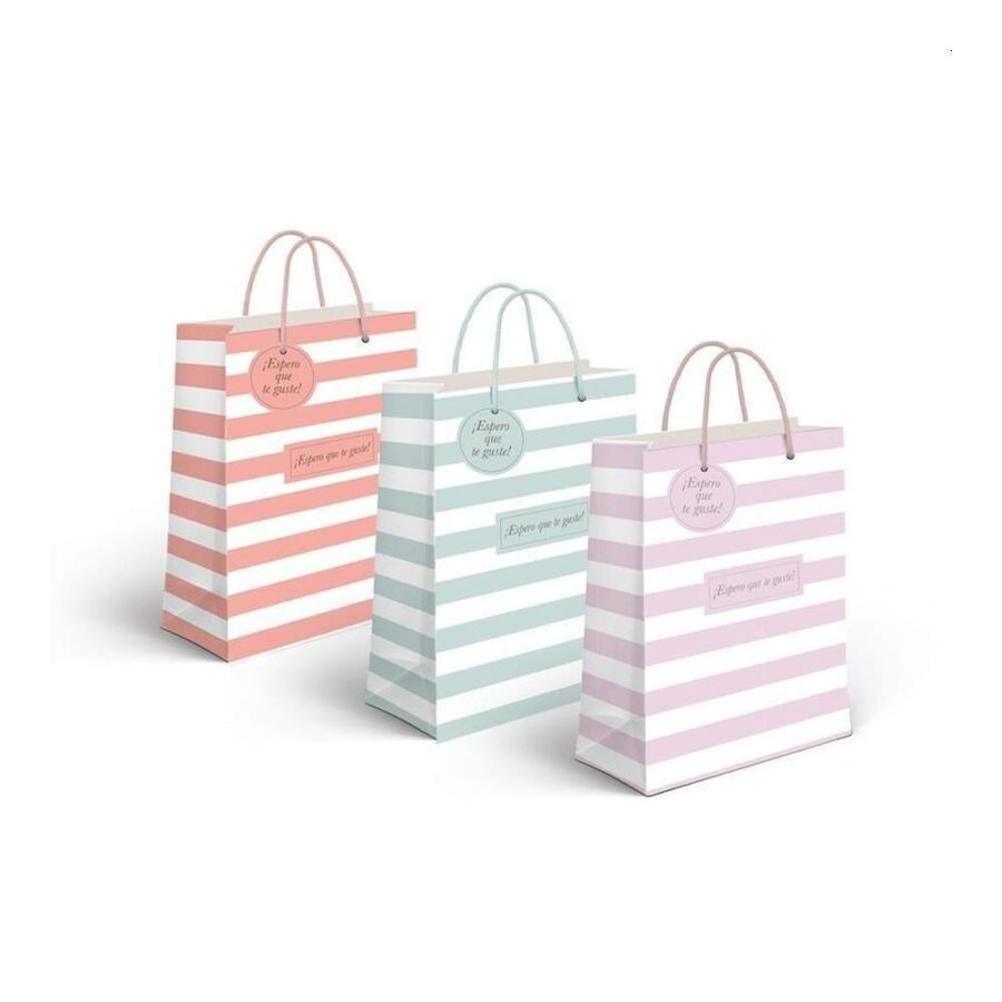 Bolsa Papel M Rayas Pastel 18x10x23 Cm Surtidas