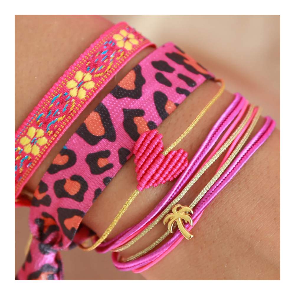 Pulsera Tejida Flor De Algodón Rosa/Amarillo