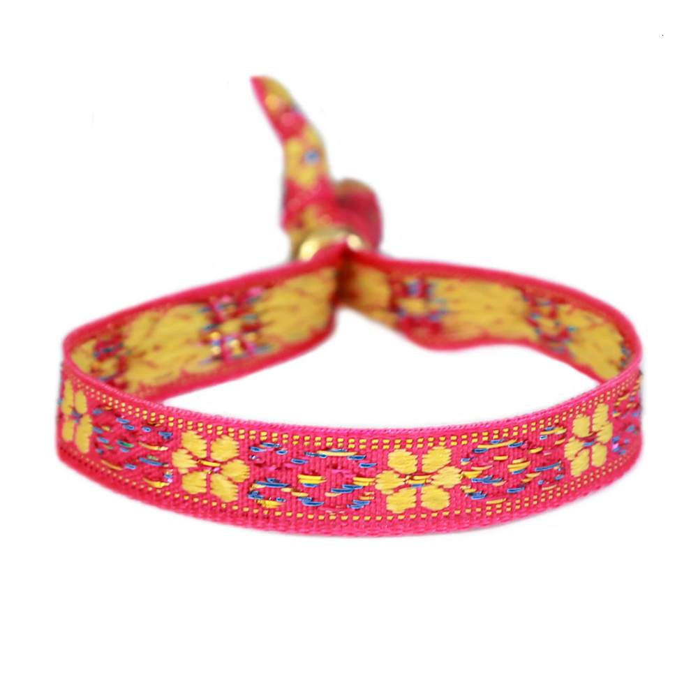 Pulsera Tejida Flor De Algodón Rosa/Amarillo