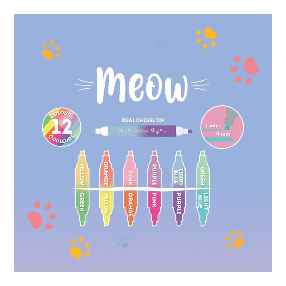 Set De 6 Subrayadores De Doble Punta Kitty - Meow Legami