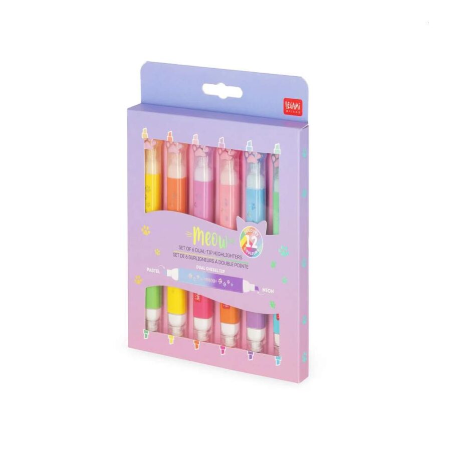 Set De 6 Subrayadores De Doble Punta Kitty - Meow Legami