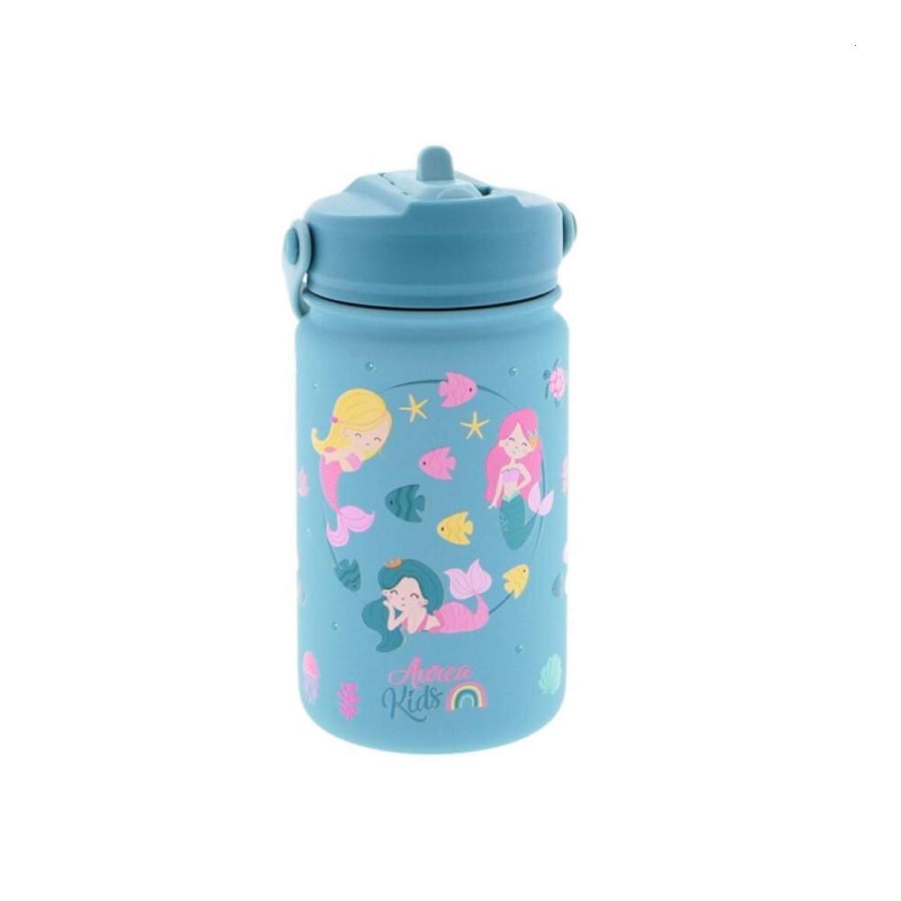 Botella Acero 330 Ml Con Pajita Petrol Blue Mermaid