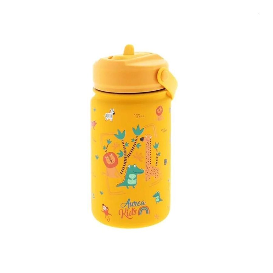Botella Acero 330ml. Con Pajita Mustard Little Safari