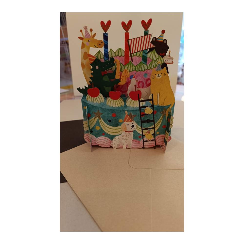 Tarjeta Desplegable 3d Pastel De Animales