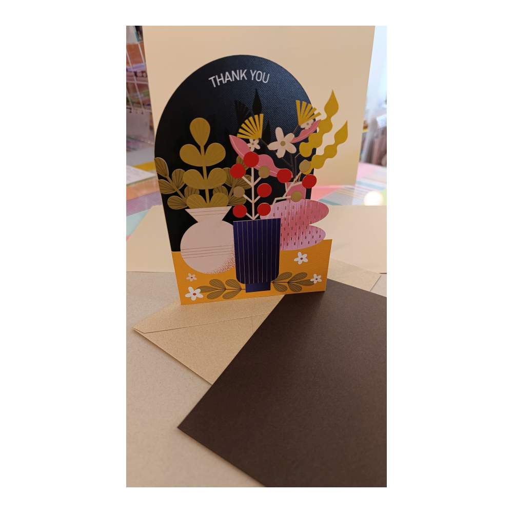 Tarjeta Gracias Jarrones Flores Cut Art