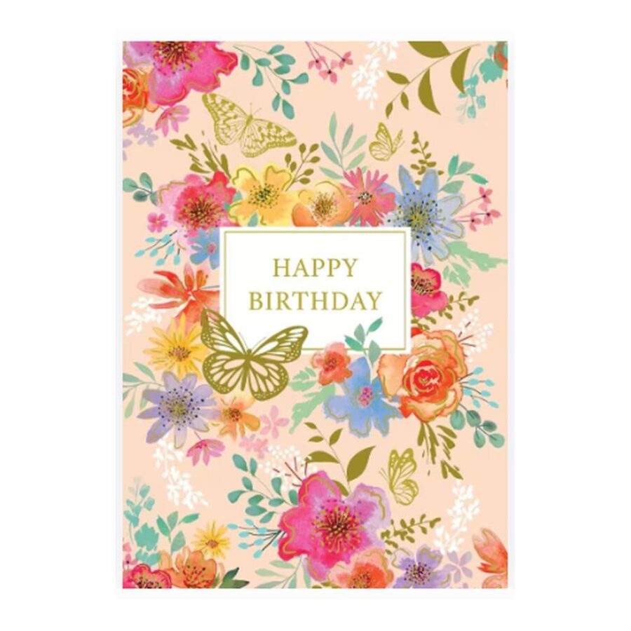 Tarjeta Zig Zag Feliz Cumpleaños Mariposas Y Flores
